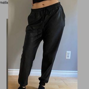 Maison D’ Amelie Paris High Waisted Faux Leather Black Joggers Pants Medium